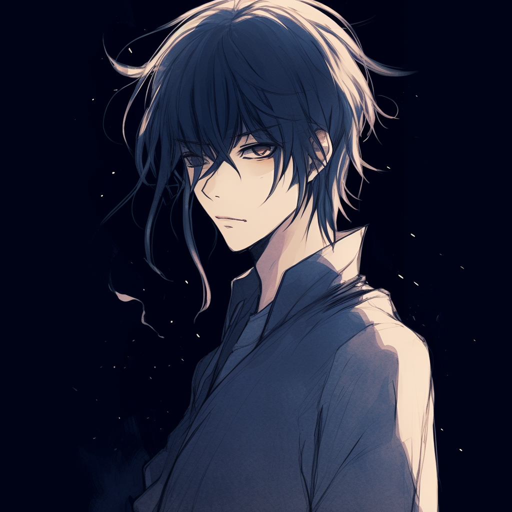 Profile shot of Kenshin, elegant lines and smooth shading. male anime pfp styles pfp for discord.