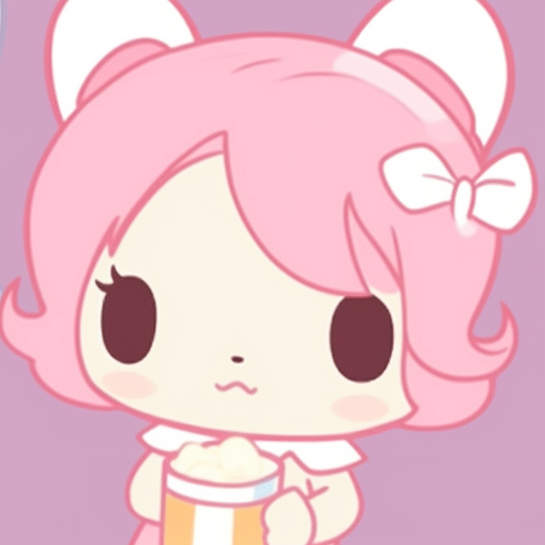 Close-up shot of two Sanrio characters, intricate details on characters' attire. modern matching sanrio pfp pfp for discord.