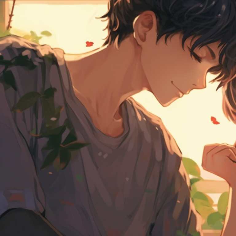 The silhouettes of two characters are captured, a sunset background, bright oranges, and deep purples setting the mood. aesthetic matching pfp for bf and gf pfp for discord.