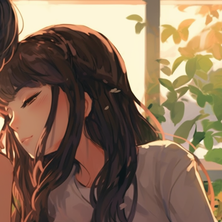 The silhouettes of two characters are captured, a sunset background, bright oranges, and deep purples setting the mood. aesthetic matching pfp for bf and gf pfp for discord.