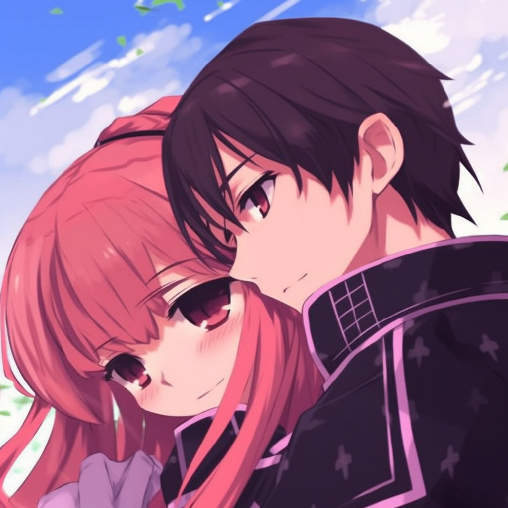 Close-up of Asuna and Kirito, focused on their facial expressions and high contrast. artistic anime matching pfp couples