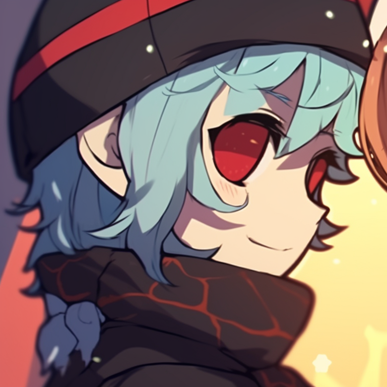 Close-up of an anime couple, mistletoe above them, hint of blush on their faces. christmas matching profile photos tumblr pfp for discord.