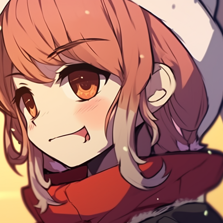 Close-up of an anime couple, mistletoe above them, hint of blush on their faces. christmas matching profile photos tumblr pfp for discord.