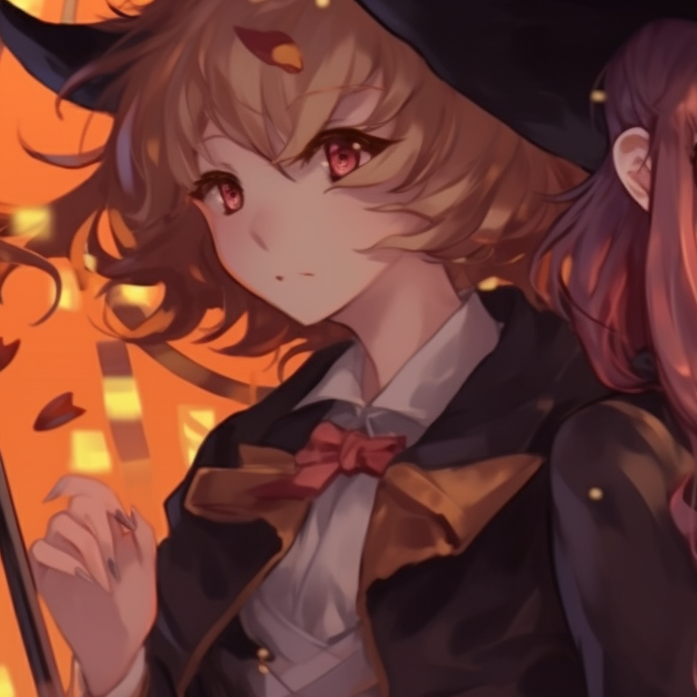 Two characters as magic users, ethereal glows and celestial elements, unifying spell circle beneath them. aesthetic halloween matching couple pfp real life pfp for discord.