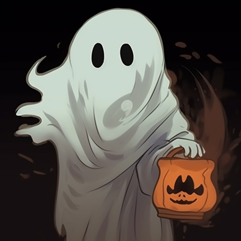 Two ghost characters, ethereal glow and plaintive expressions, floating side by side. spooky matching ghost pfp halloween theme styles pfp for discord.