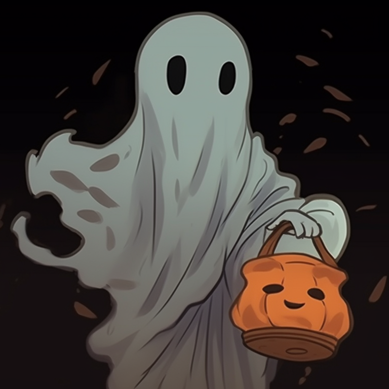 Two ghost characters, ethereal glow and plaintive expressions, floating side by side. spooky matching ghost pfp halloween theme styles pfp for discord.