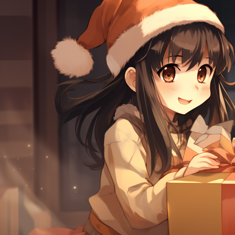 Two characters in morning wear, opening gifts, beige and warm colors. rustic matching christmas tiktok pfp pfp for discord.