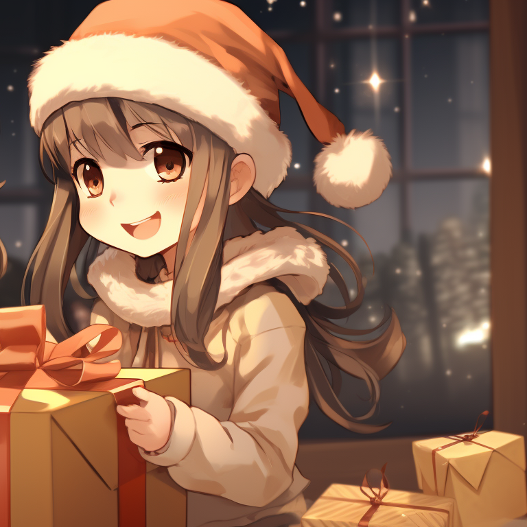 Two characters in morning wear, opening gifts, beige and warm colors. rustic matching christmas tiktok pfp pfp for discord.