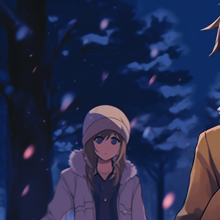 Two characters, Christmas decorations and cozy atmosphere, exchanging holiday wishes. cozy matching gif christmas pfp pfp for discord.