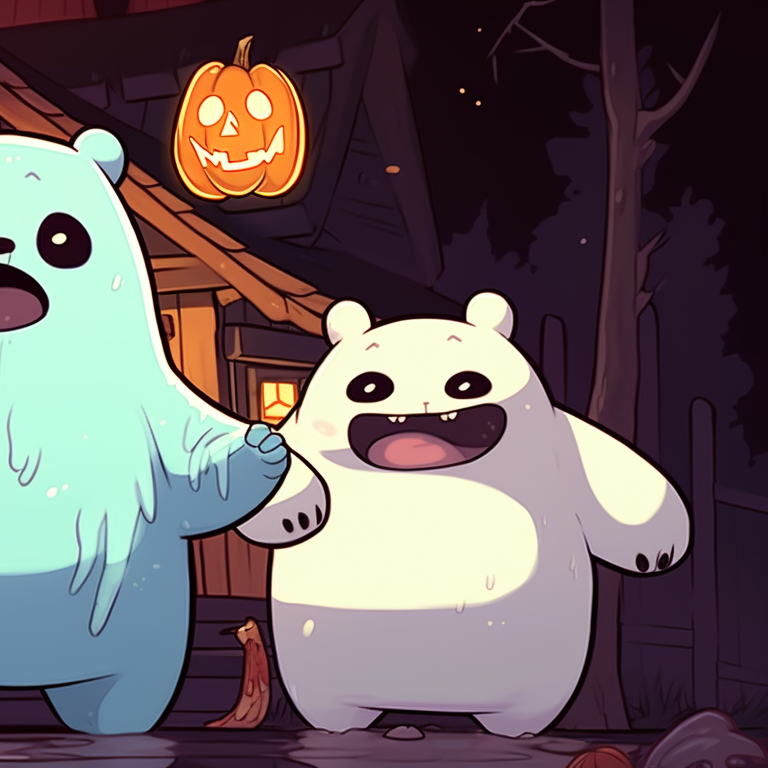 Grizzly wrapped in mummy bandages, earthy tones and exaggerated facial expression. creative we bare bears matching halloween pfps pfp for discord.