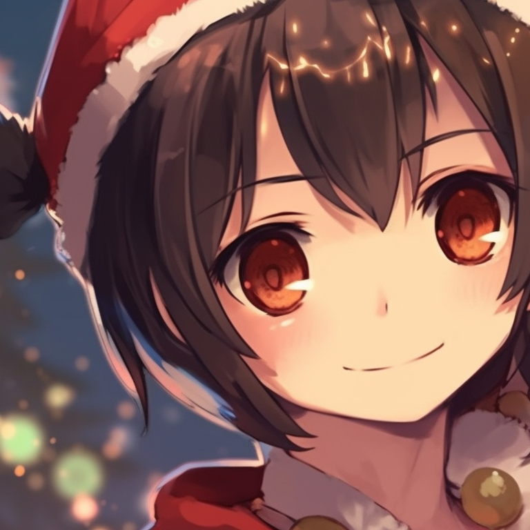 Two laughing characters, peppy colors, with jingle bells in their hair. beautiful matching christmas pfp anime pfp for discord.