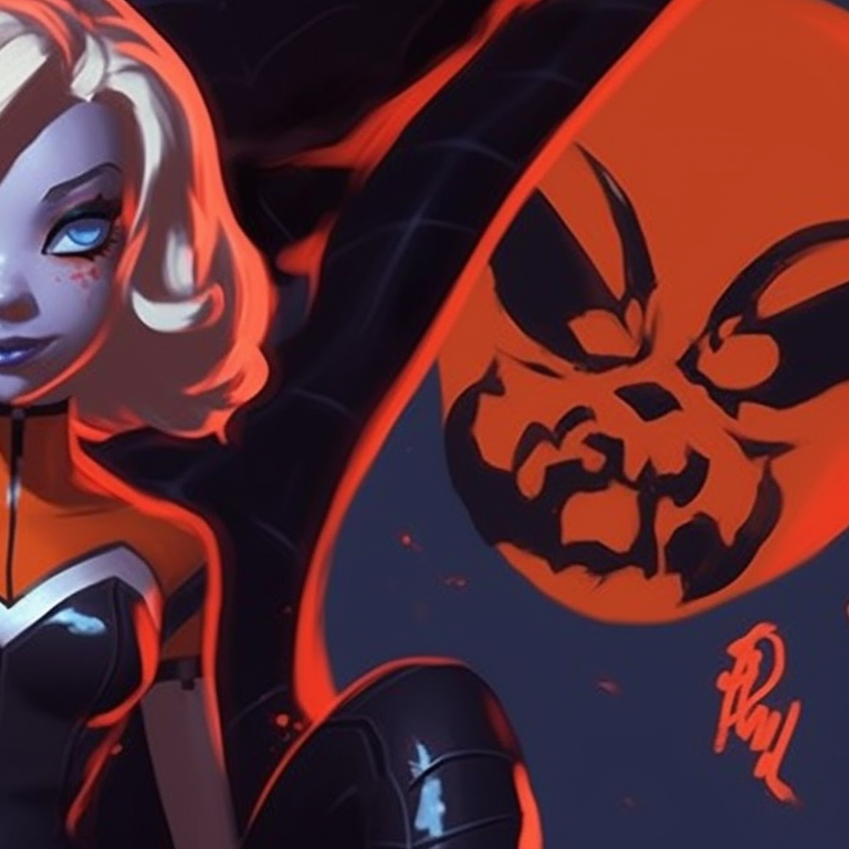 Gwen and Miles illustrating a playful vibe, vibrant Halloween colors, multiple tiny details to enhance the spooky theme. gwen and miles halloween theme matching wallpapers pfp for discord.