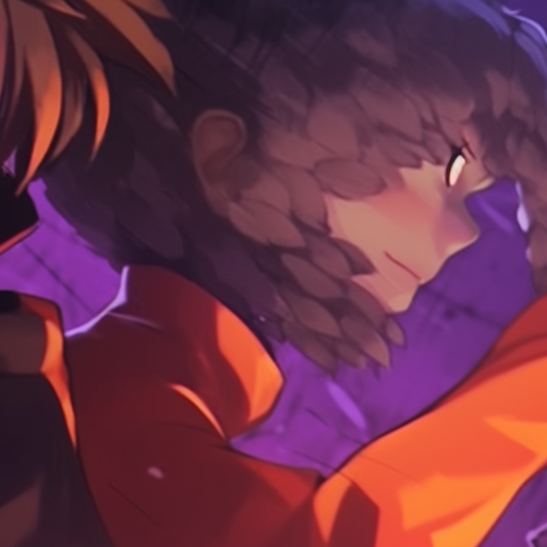 Two characters grinning menacingly, saturated colors and sharp lines. unique non-anime halloween matching pfp themes pfp for discord.