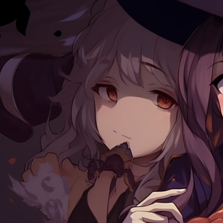 Two characters in vampire-like outfits, minimal style, gazing at each other affectionately. anime theme matching couples pfp for halloween pfp for discord.