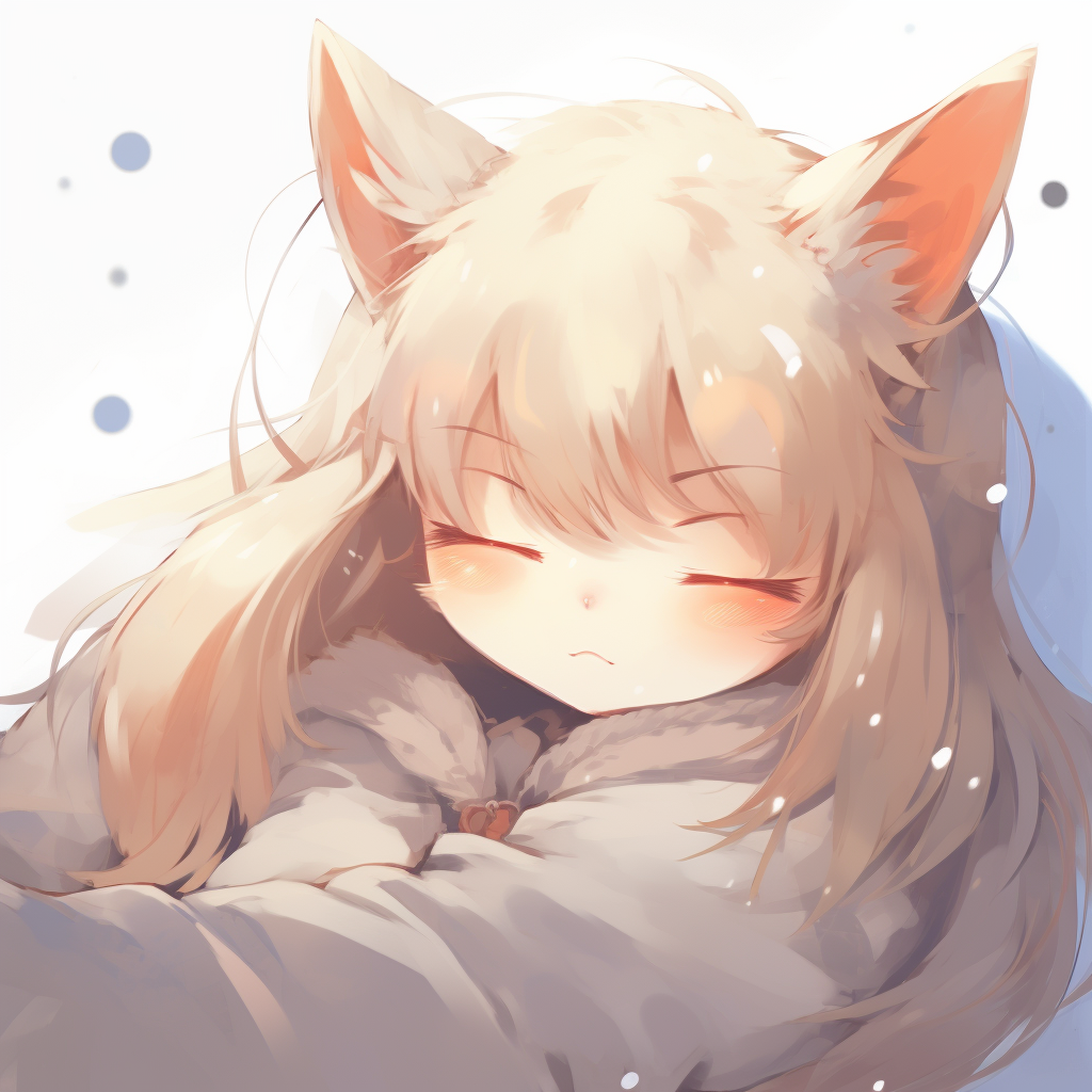 Furry fox in resting position depicted with delicate brush strokes and a peaceful background. relaxing cute pfp anime