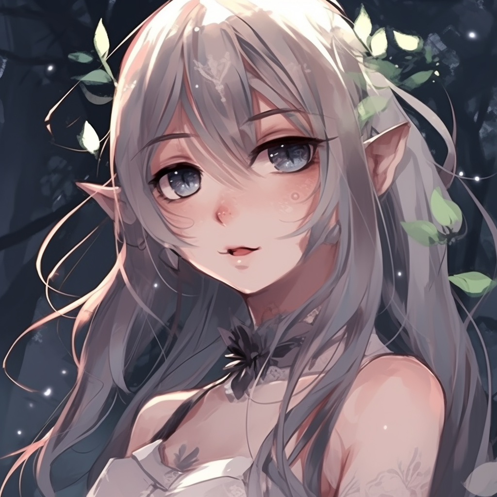 An elven character shrouded by forest, with strong lineart and mystical glowing accents. 512x512 anime pfp fantasy