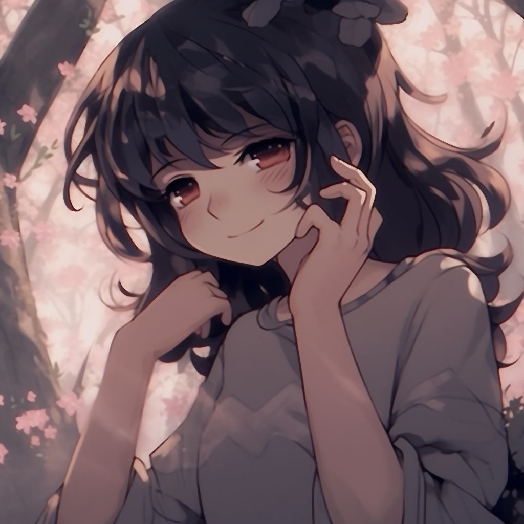 Girl in peaceful sakura season, pastel tones and expressive facial features. gorgeous anime pfp aesthetic
