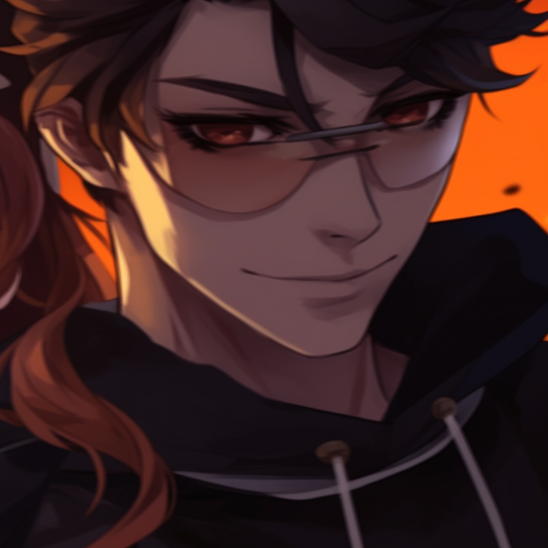 Two characters in Halloween costumes, dark shades, and a spooky backdrop. halloween themed couple pfp ideas pfp for discord.