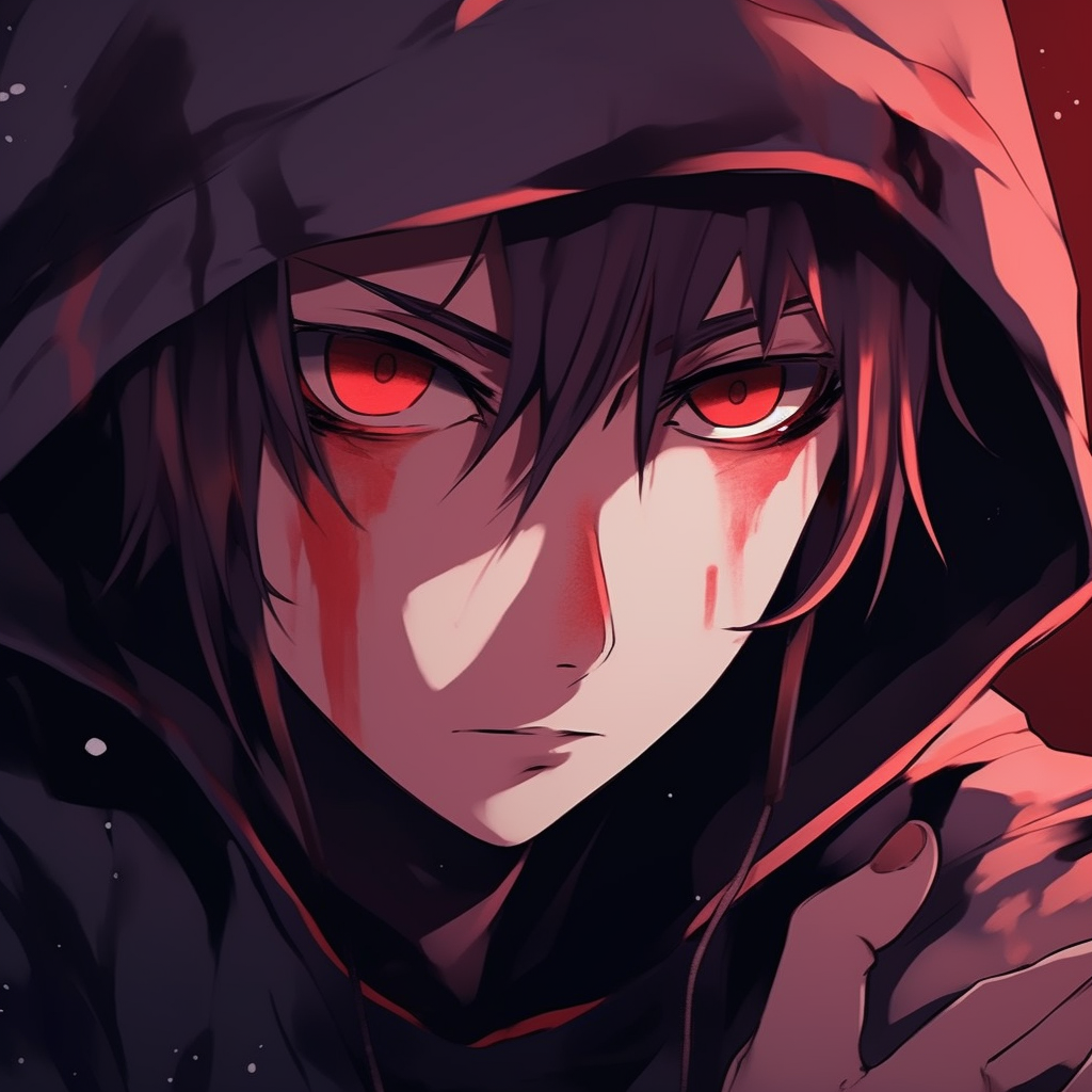 Itachi's Sharingan eye, expressive detailing and intense colors cool pfp anime characters pfp for discord.