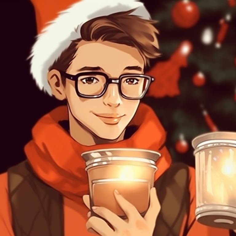 Two characters in preppy outfits, bold lines and earthy-winter colors, holding Christmas lantern. hipster matching preppy christmas pfp pfp for discord.