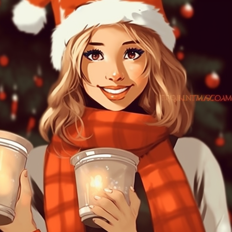 Two characters in preppy outfits, bold lines and earthy-winter colors, holding Christmas lantern. hipster matching preppy christmas pfp pfp for discord.