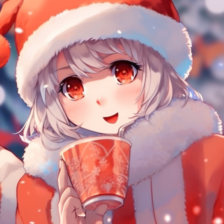 Characters enjoying Christmas treats, intricate detailing on food items, dominant warm colors. stylish preppy christmas pfp matches pfp for discord.