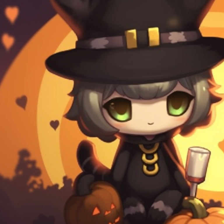 Two characters, one with a mischievous smile and the other with a thoughtful expression, each holding a magic wand. cat pfp in halloween theme pfp for discord.