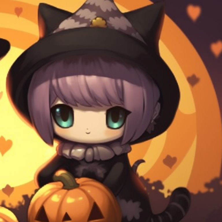 Two characters, one with a mischievous smile and the other with a thoughtful expression, each holding a magic wand. cat pfp in halloween theme pfp for discord.