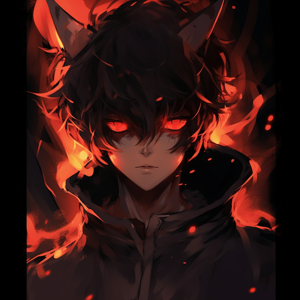 A demonic anime character showcasing anger and determination, the image is dominated by fiery colors and sharp lines. aesthetic demonic anime pfp pfp for discord.