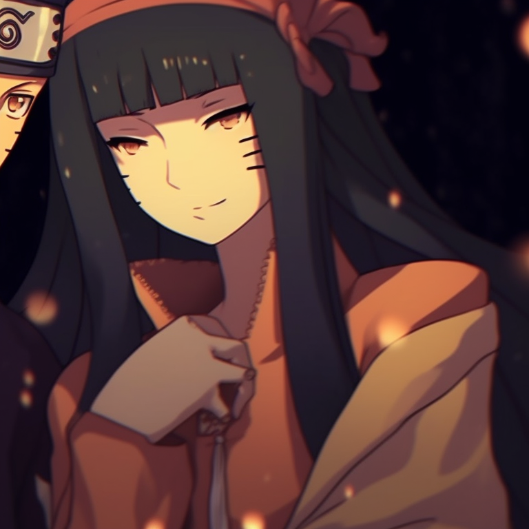 Naruto and Hinata with Sharingan eyes, striking features and dark background. naruto and hinata matching pfp halloween theme ideas pfp for discord.