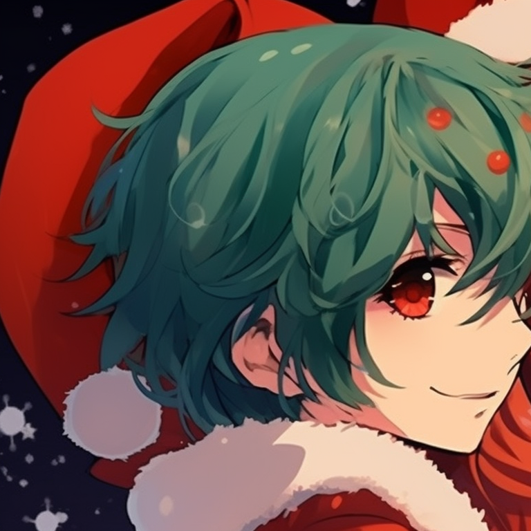 Two characters bundled up in festive gear, warm colors and intricate stitches on clothes. cool christmas matching discord pfp inspiration pfp for discord.