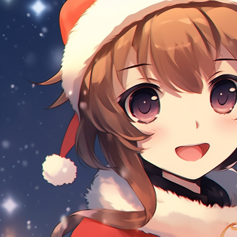 Two characters in cute Santas outfits, detailed stitching and rich red colors. cutest matching christmas anime pfp girls pfp for discord.