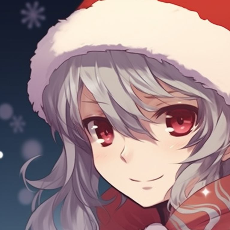 Two characters in matching Santa hats, bold lines and vibrant colors. best matching christmas themed pfp for 2023 pfp for discord.