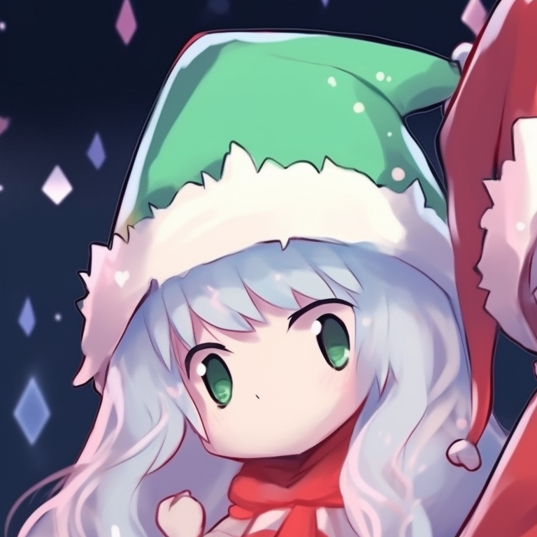 Close-up of two friendly ghost characters, rosy cheeks and fluffy Santa hats. fun ideas for matching cute ghost christmas pfp pfp for discord.