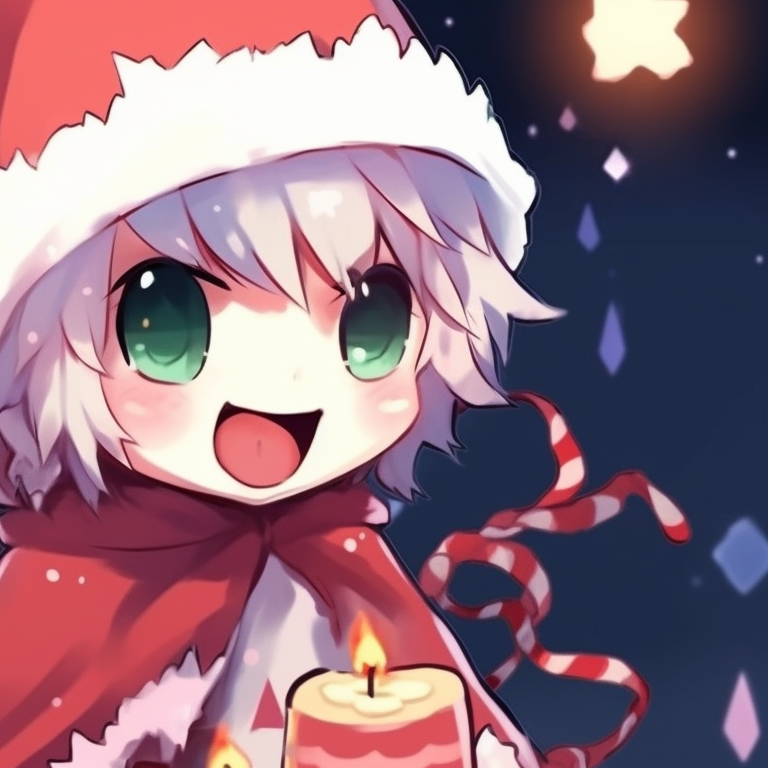 Close-up of two friendly ghost characters, rosy cheeks and fluffy Santa hats. fun ideas for matching cute ghost christmas pfp pfp for discord.