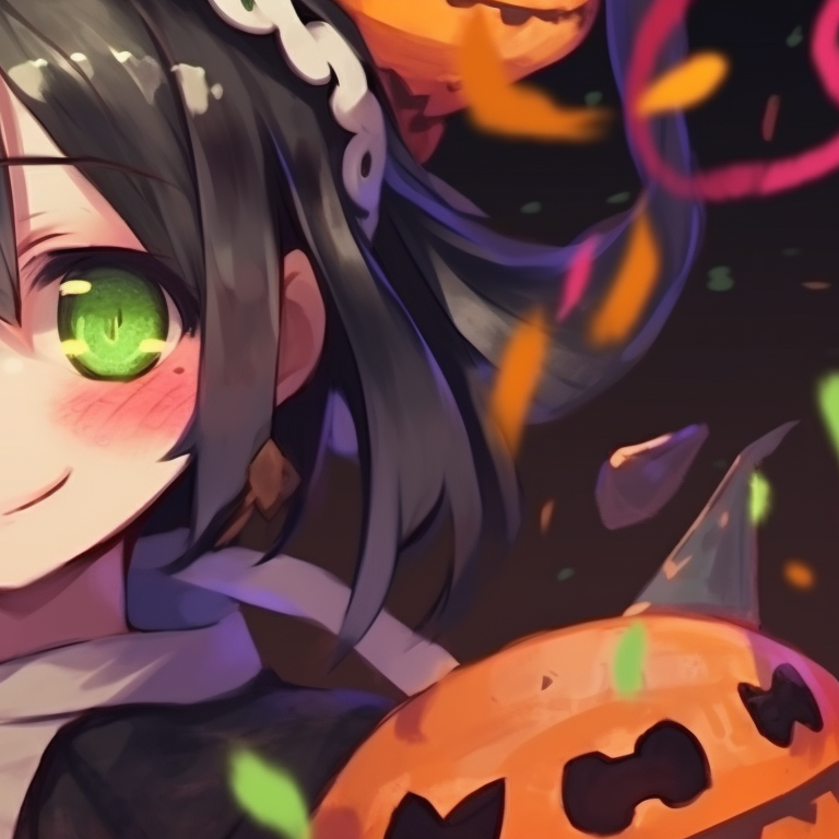 Obanai and Mitsuri holding hands, costumes adorned with playful Halloween motifs. obanai mitsuri halloween theme amazing matches pfp for discord.