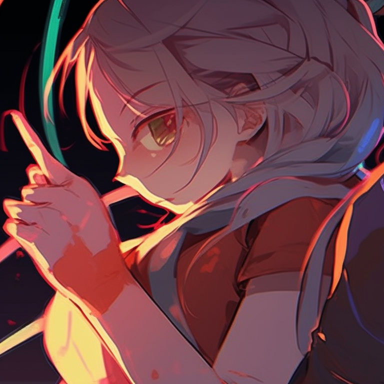 Two characters standing back-to-back, glowing accents on their outfits, futuristic vibe. awesome anime matching pfp ideas for friends pfp for discord.