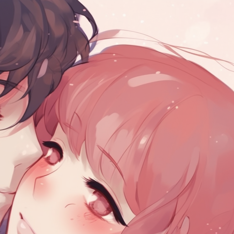 Two characters in a tender embrace, with soft colors and subtle lines. romantic cute couple matching pfp pfp for discord.