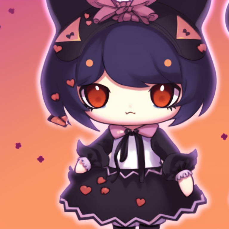 Characters making mischievous faces, monochrome art style with accent red eyes. kuromi matching pfp halloween theme outfits pfp for discord.
