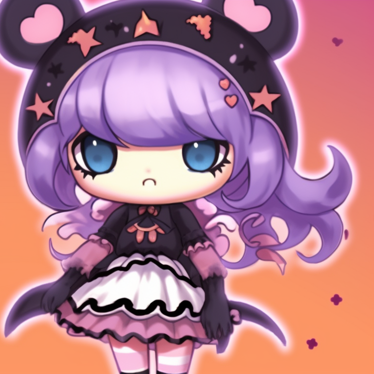 Characters making mischievous faces, monochrome art style with accent red eyes. kuromi matching pfp halloween theme outfits pfp for discord.