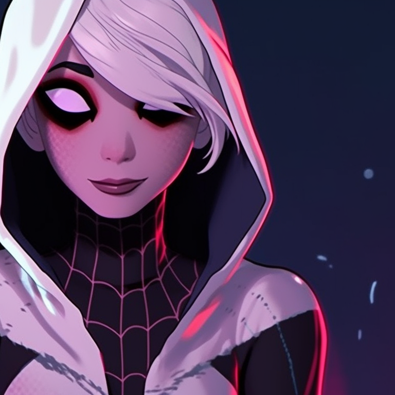 Gwen and Miles in front of a Halloween-themed backdrop, soft lighting and playful expressions. spiderverse gwen and miles matching pfp pfp for discord.