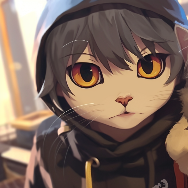 Two anime-style cat characters, cityscape in the background, blending into the crowd couple-themed cat matching pfp pfp for discord.