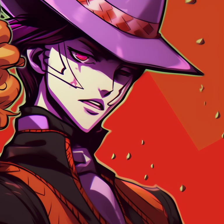 Two characters and their Stands, vivid colors and bold lines, set against a full moon. jjba themed halloween matching pfp pfp for discord.