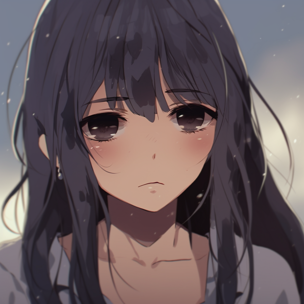 Anime girl on a rainy day, water effects and muted color palette. depressed anime girl pfp avatar pfp for discord.