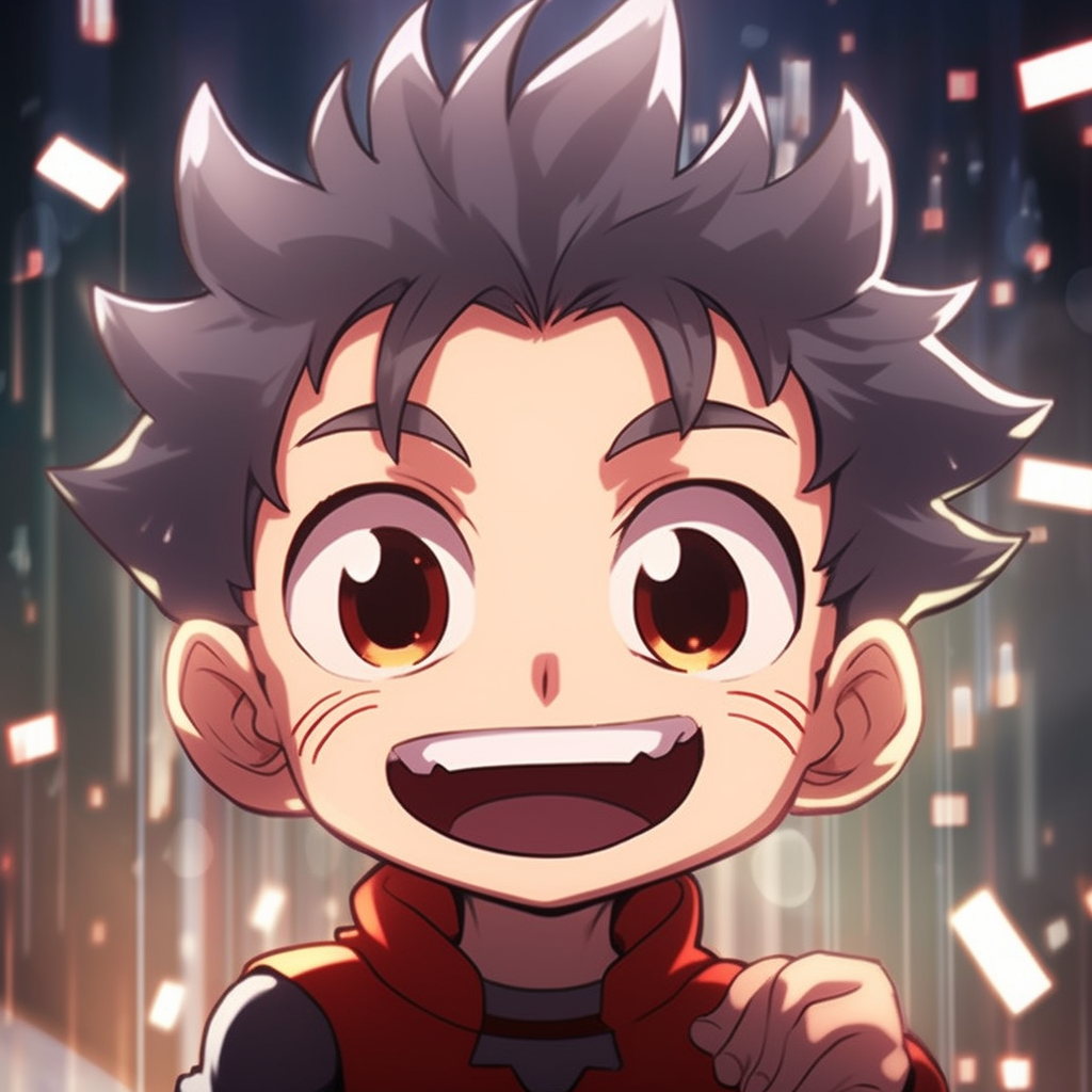 Astro Boy flashing a cheeky smile with sparkles around, cartoonish style with vibrant colors. funny anime pfps for chat platforms