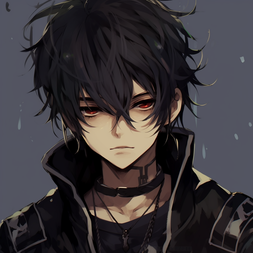 Close-up profile of an emo anime character showcasing intense eyes, with emphasis on highlights and contrasts. emo male anime pfp
