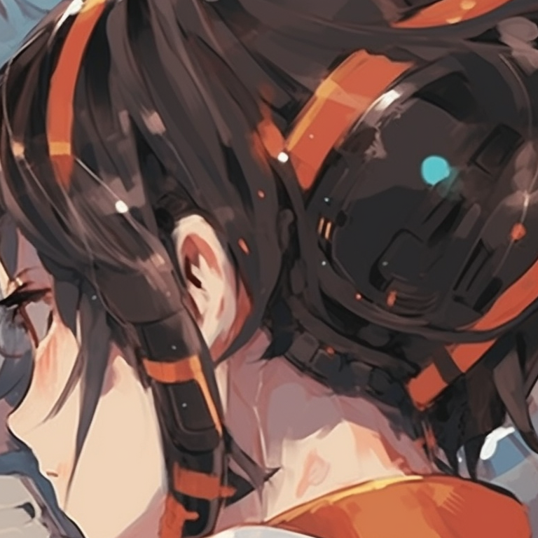 Two characters in mechanical suits, high-detail design with vibrant palettes, facing each other. classic anime matching profile pictures for friends pfp for discord.