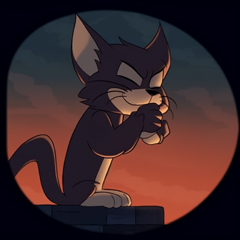 Silhouettes of Tom and Jerry, stark contrast between dark foreground and light background. tom and jerry matching pfp halloween theme collection pfp for discord.