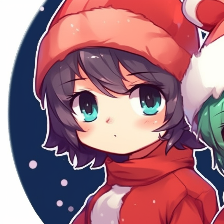 Two catboy characters under mistletoe, soft pastel color palette and gentle smiles. catboy inspired matching christmas pfp pfp for discord.