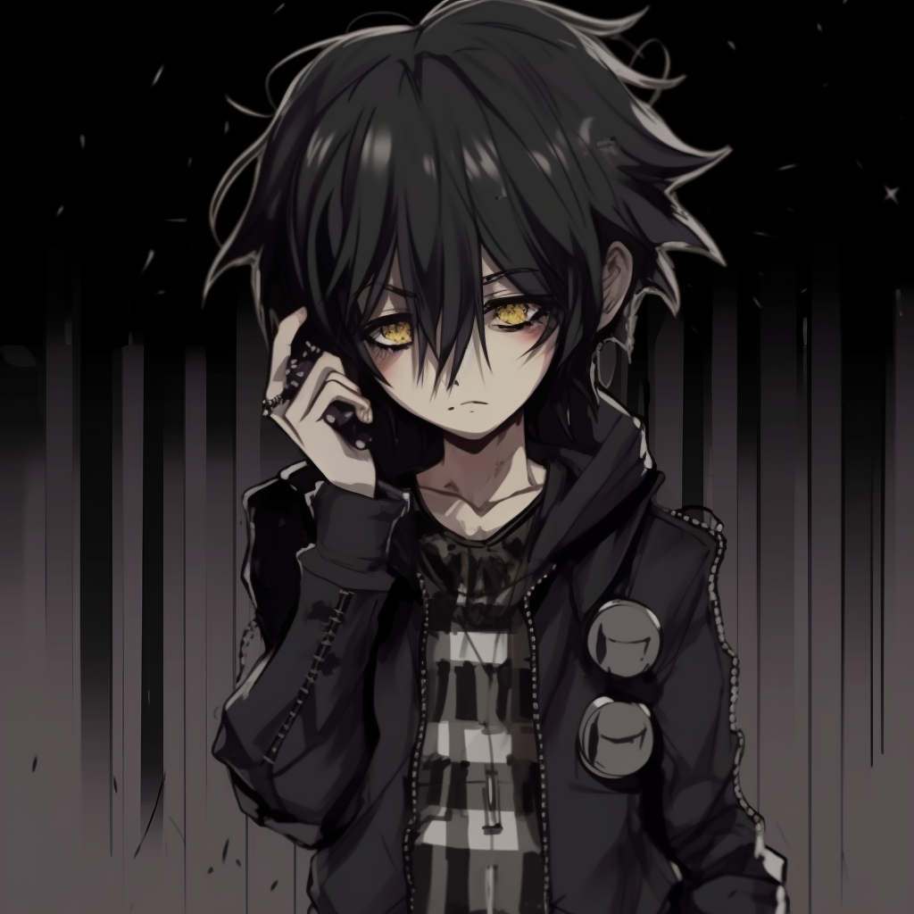 Close-up detail of emo anime profile picture, pastel tones and soft shading. assortment of emo pfp anime